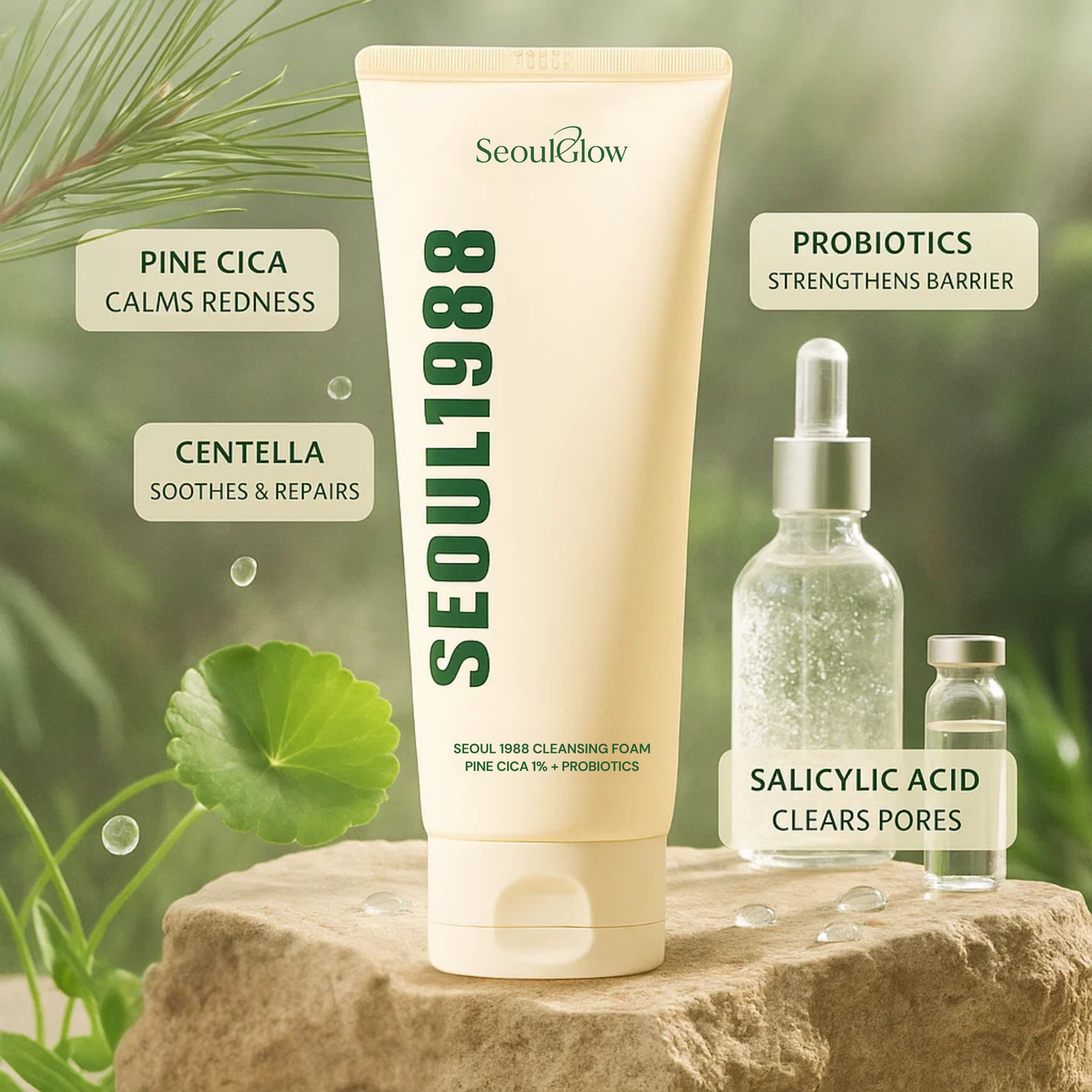 SeoulGlow™ - Cleansing Foam : Pine Cica 1% + Probiotics