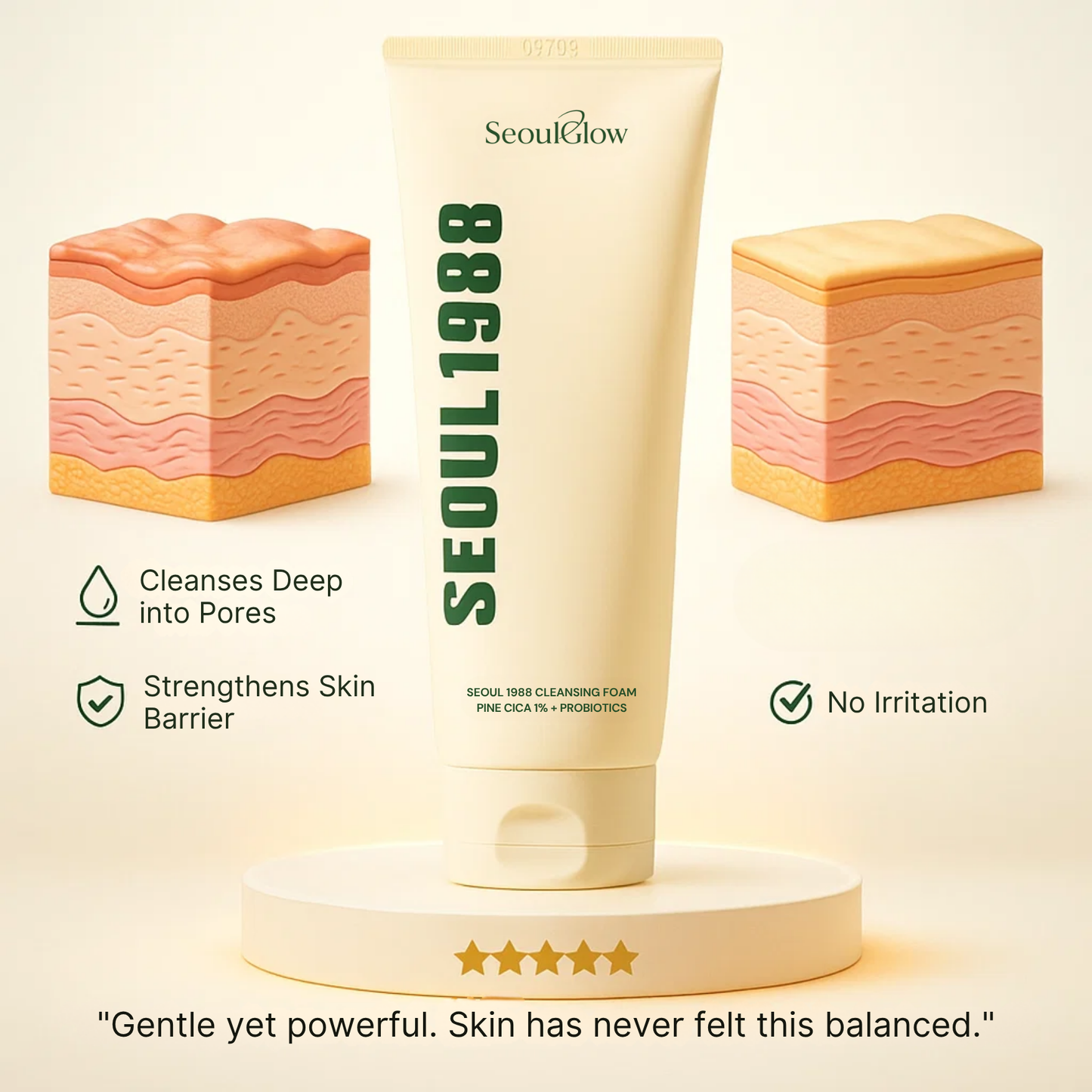 SeoulGlow™ - Cleansing Foam : Pine Cica 1% + Probiotics